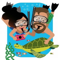 Invitación de boda ilustrada (Caribe)