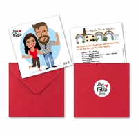 Invitación de boda ilustrada (tríptico plegado y metido en sobre con pegatina)