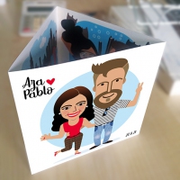 Invitación de boda ilustrada (tríptico plegado)